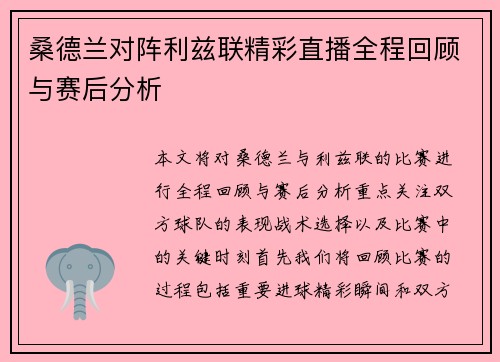 桑德兰对阵利兹联精彩直播全程回顾与赛后分析